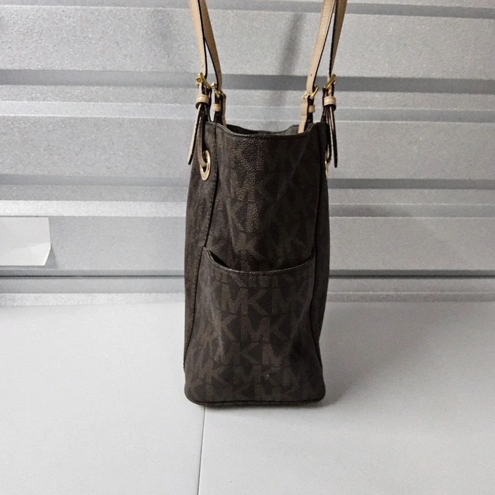 Michael Kors Tote Bag Purse Satchel Brown Signature Print Shoulder Bag - Picture 7 of 16